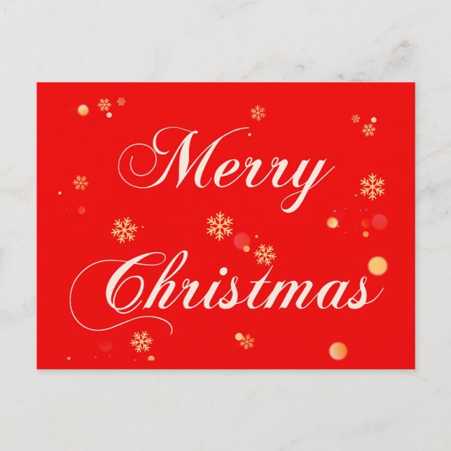 Merry Christmas Red Background Gold Snowflakes Holiday Postcard (Front)