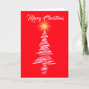 Merry Christmas, red background with modern tree Holiday Card