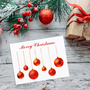 Merry Christmas Red Balls decoration with text Holiday Postcard
