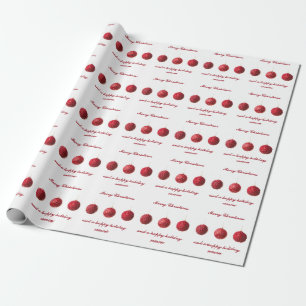 Merry Christmas Red Balls decoration with text Wrapping Paper