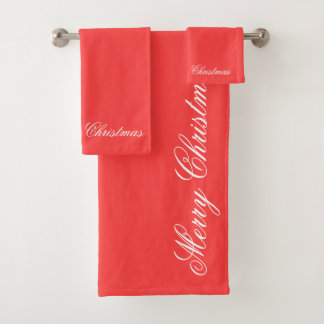 Merry Christmas Red  Bath Towel Set