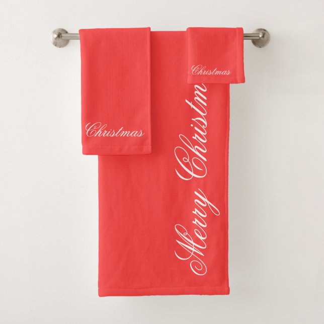 Merry Christmas Red  Bath Towel Set (Insitu)