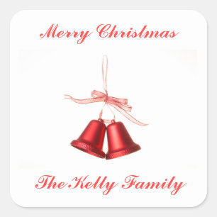 Merry Christmas Red Bell decoration with text Square Sticker