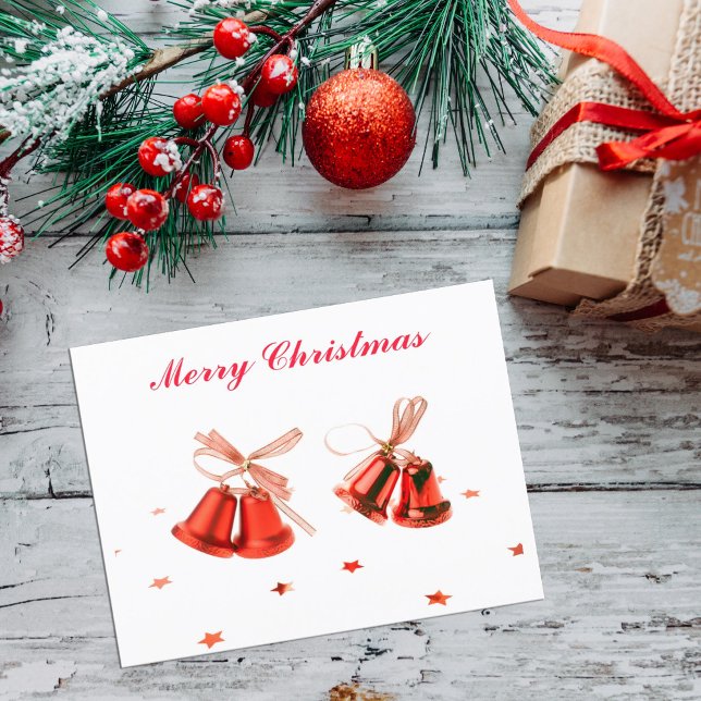 Merry Christmas Red Bell ornaments with stars  Hol Holiday Postcard (Creator Uploaded)