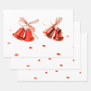 Merry Christmas Red Bells decoration with text Wrapping Paper Sheet