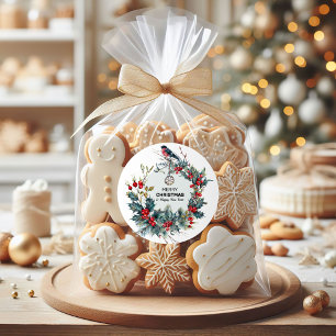 Merry Christmas-Red Berries & Bullfinch Classic Round Sticker