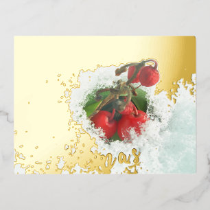 Merry Christmas Red Berries Gold Foil Postcard