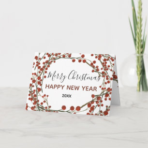 Merry Christmas Red Berries Greeting Card