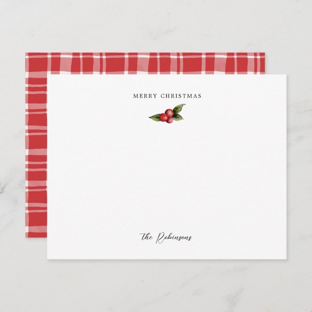Merry Christmas Red Berries Note Card (Front/Back)