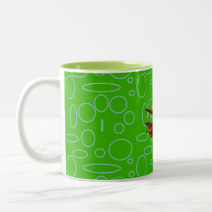 Merry Christmas Red Bi-plane on Green Circles Two-Tone Coffee Mug