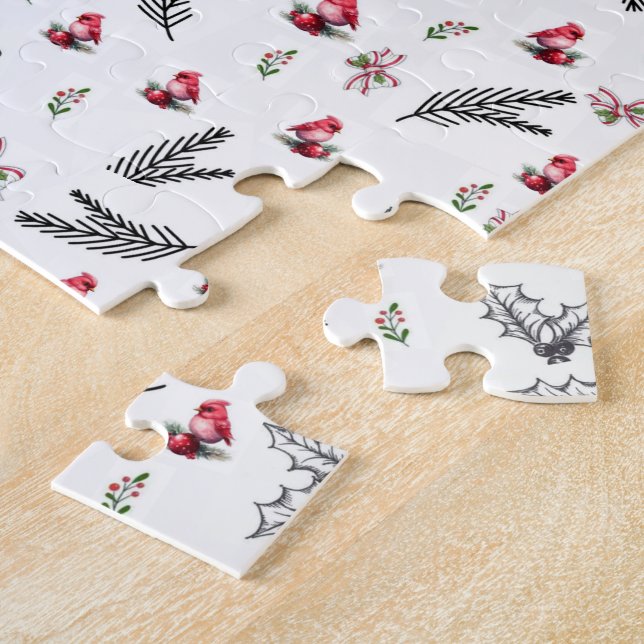 Merry Christmas Red Birds Bow  Jigsaw Puzzle (Side)