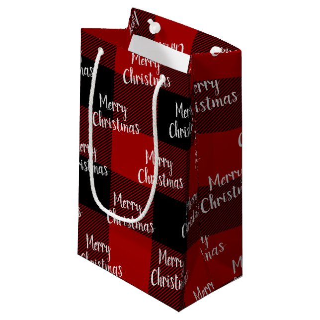 Merry Christmas red black buffalo plaid Small Gift Bag (Front Angled)