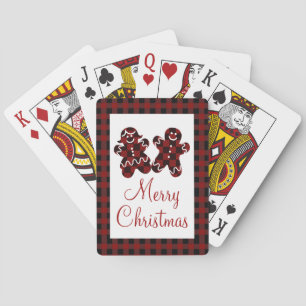 Merry Christmas Red & Black Plaid Gingerbread Playing Cards