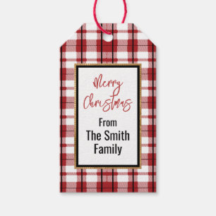 Merry Christmas Red Black White Plaid Minimal  Gift Tags