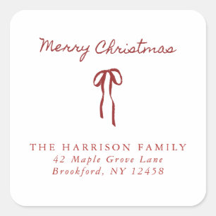 Merry Christmas Red Bow Address Sticker