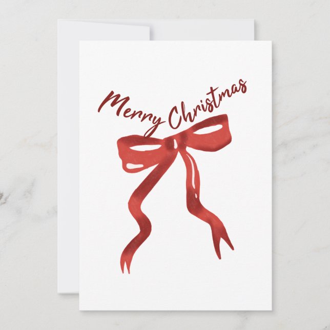 Merry Christmas Red Bow Greeting Card (Front)