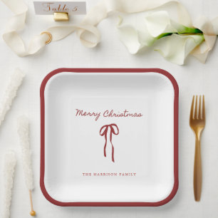 Merry Christmas Red Bow Holiday Paper Plates