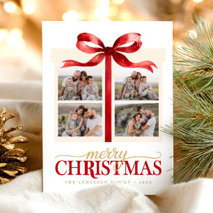 Merry Christmas Red Bow Holiday Postcard