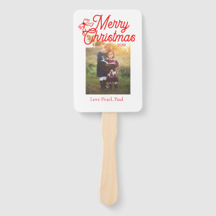 Merry Christmas red bow kids photo modern elegant Hand Fan