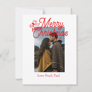 Merry Christmas red bow kids photo modern elegant Holiday Card