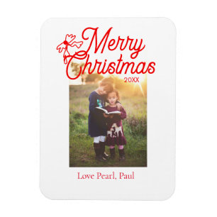 Merry Christmas red bow kids photo modern elegant Magnet