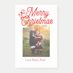 Merry Christmas red bow kids photo modern elegant Post-it Notes
