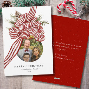 Merry Christmas Red Bow Ornament Family Photo Holiday Card