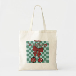 Merry Christmas Red Bow Ornaments Design Tote Bag