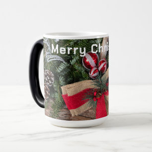 Merry Christmas Red Bow Ornaments PIne Branches Magic Mug