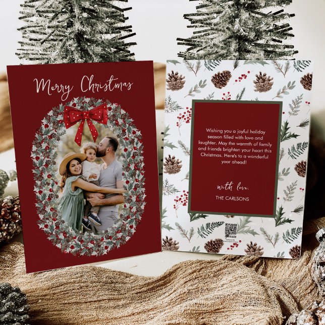 Merry Christmas Red Bow Photo Holiday Card (Creator Uploaded)