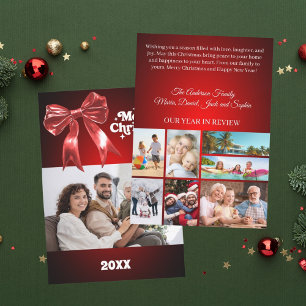 Merry Christmas red bow photo year in review Holiday Card