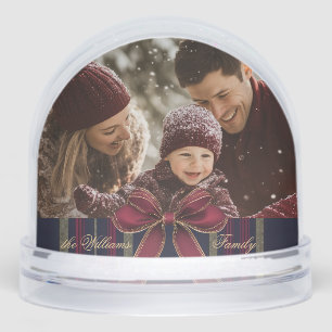 Merry Christmas Red Bow Plaid Classic Photo Snowglobe