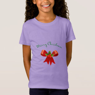 MERRY CHRISTMAS Red Bow with Holly Festive Modern T-Shirt