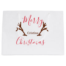 Merry Christmas red brown reindeer horn holiday te