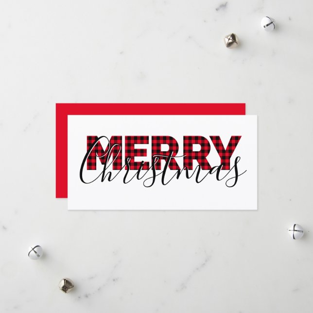 Merry Christmas Red Buffalo Plaid and Calligraphy Holiday Card (Front/Back In Situ)