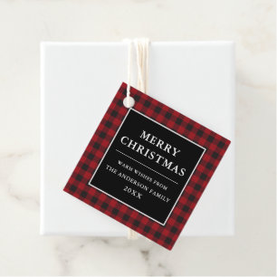 Merry Christmas Red Buffalo Plaid Favour Tags