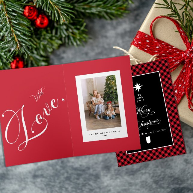 Merry Christmas Red Buffalo Plaid Folded Photo Card (Creator Uploaded)