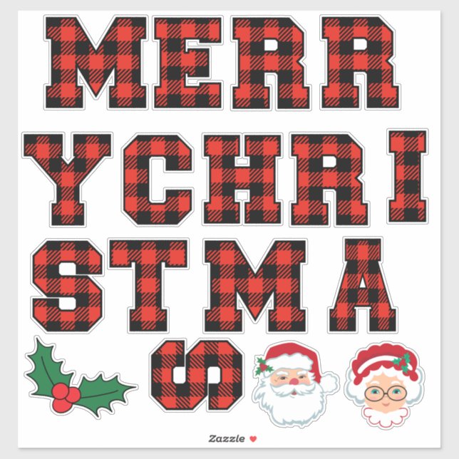Merry Christmas Red Buffalo Plaid Letters (Sheet)