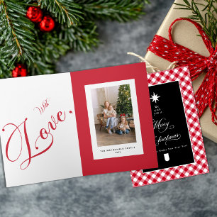 Merry Christmas Red Buffalo Plaid Photo Folded Card