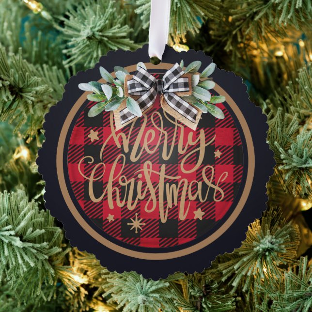 Merry Christmas Red Buffalo Plaid Tree Decoration Card (Insitu (Tree))