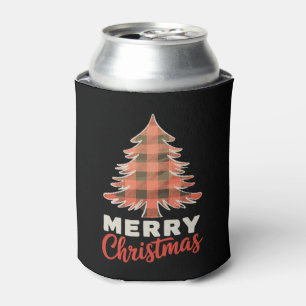 Merry Christmas Red Buffalo Plaid Tree Xmas Can Cooler