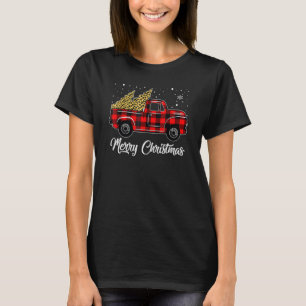 Merry Christmas Red Buffalo Plaid Truck Tree Mens T-Shirt