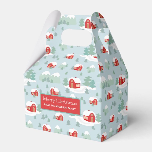 Merry Christmas Red Cabin Personalised Name Favour Box (Front Side)