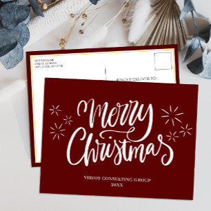 Merry Christmas Red Calligraphy Business Modern Holiday Postcard