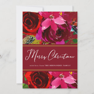 Merry Christmas Red Calligraphy Floral Holiday