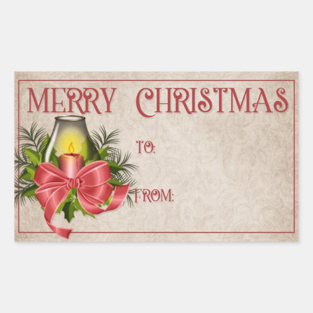 Merry Christmas | Red Candle Rectangular Sticker (Front)