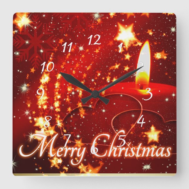 Merry Christmas red candle Square Wall Clock (Front)