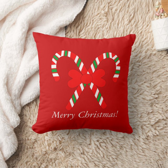 Merry Christmas Red Candy Cane Festive Cushion (Blanket)