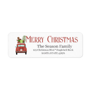 Merry Christmas Red car with Christmas gift Label