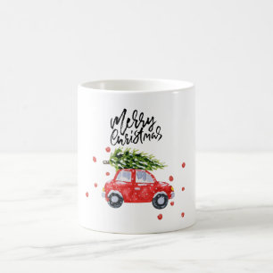 Merry Christmas red car with Christmas tree  Coffee Mug
